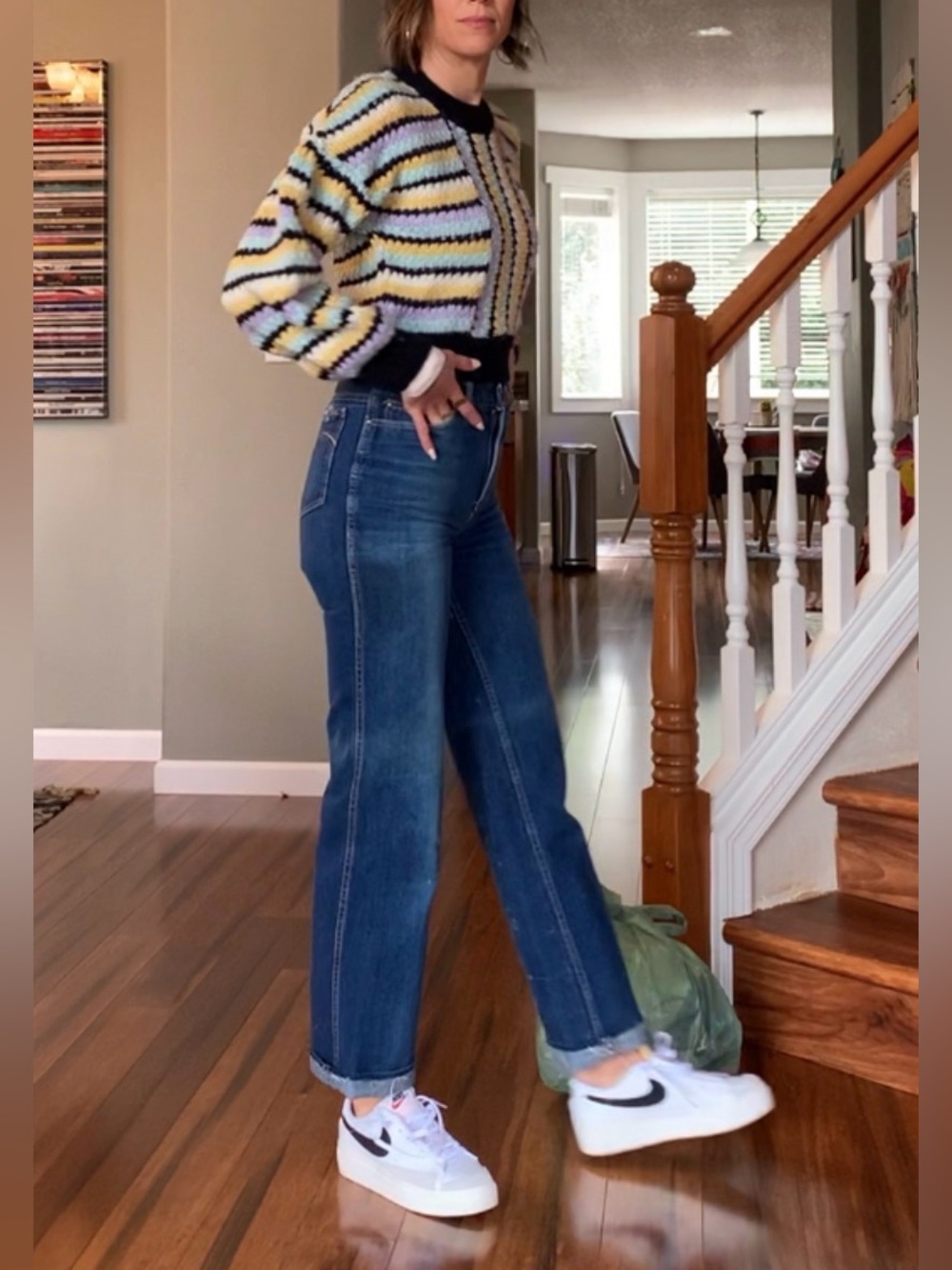 Zara Striped Pastel Crewneck Sweater -m